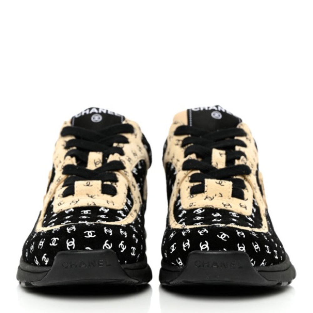CHANEL Nylon Suede Calfskin Printed CC Sneakers - Picture 2 of 10